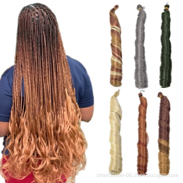 Hot Selling 24'' 150g Silky Spiral Curly Braiding Hair Wavy French Curls Attachment Crochet Hair Bundles Synthetic Hair Braids